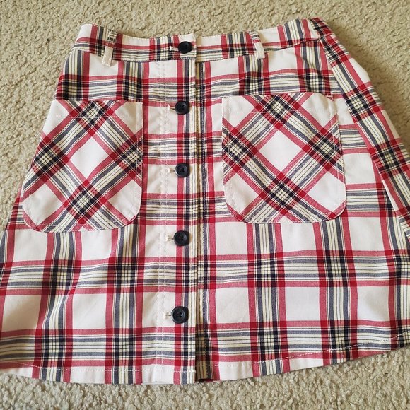 Browny Standard Japan Brand Plaid Red Light Beige Black Skirt Womens Small - Picture 1 of 6